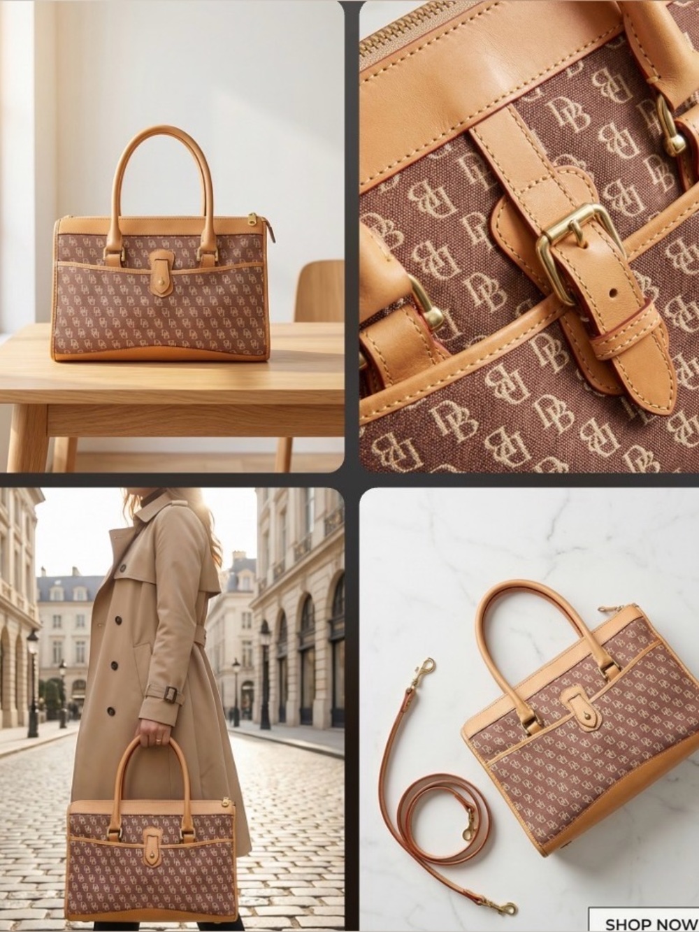 Dooney & Bourke Wayfarer Pink Tan Canvas Monogram Crossbody Bag Satchel
